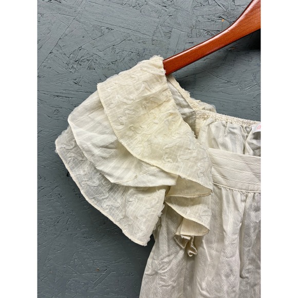 Ces Femme Blouse Women's Medium Cream Square Neck Ruffle Flutter Sleeve Top - Picture 3 of 10